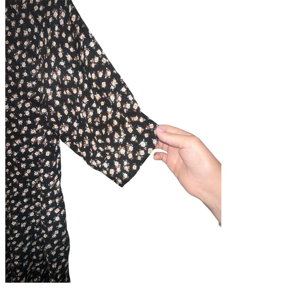 Natural Life Floral Midi Dress Medium Black Boho Tiered Button Front Rayon - Picture 6 of 8